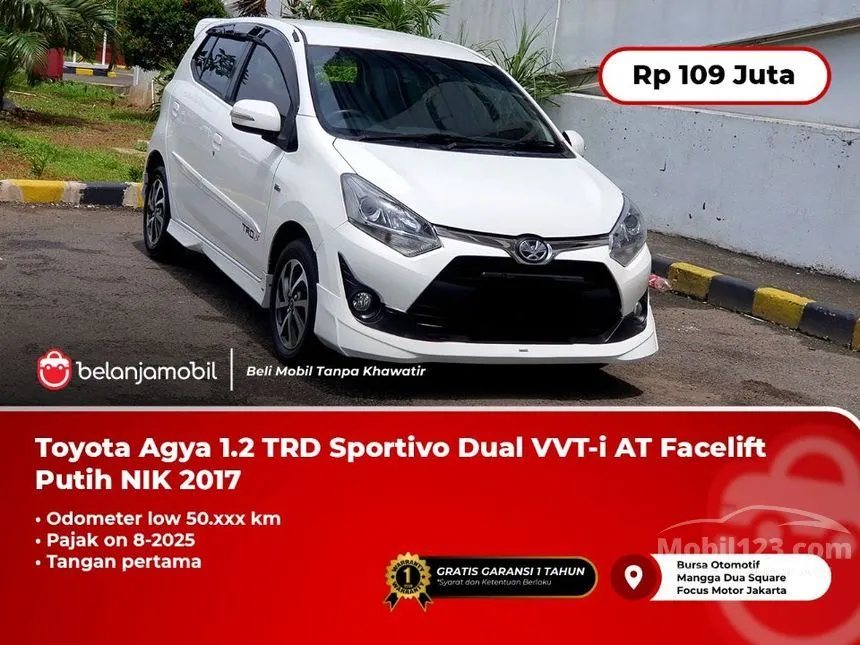 Jual Mobil Toyota Agya 2017 TRD 1.2 di DKI Jakarta Automatic Hatchback Putih Rp 109.000.000