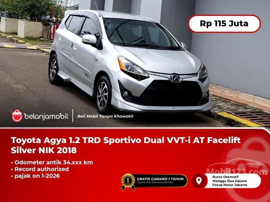 Jual Mobil Toyota Agya 2018 TRD 1.2 di DKI Jakarta Automatic Hatchback Silver Rp 115.000.000