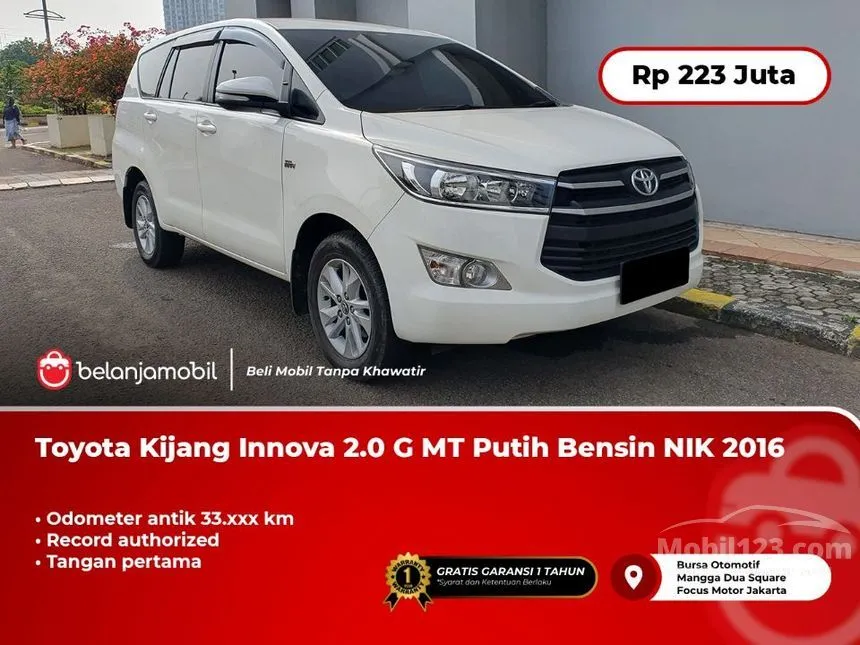 Jual Mobil Toyota Kijang Innova 2016 G 2.0 di DKI Jakarta Manual MPV Putih Rp 223.000.000