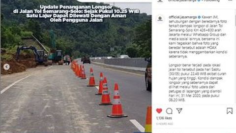 Tol Semarang - Solo Sudah Bisa Dilintasi Setelah Sempat Tertutup Longsor