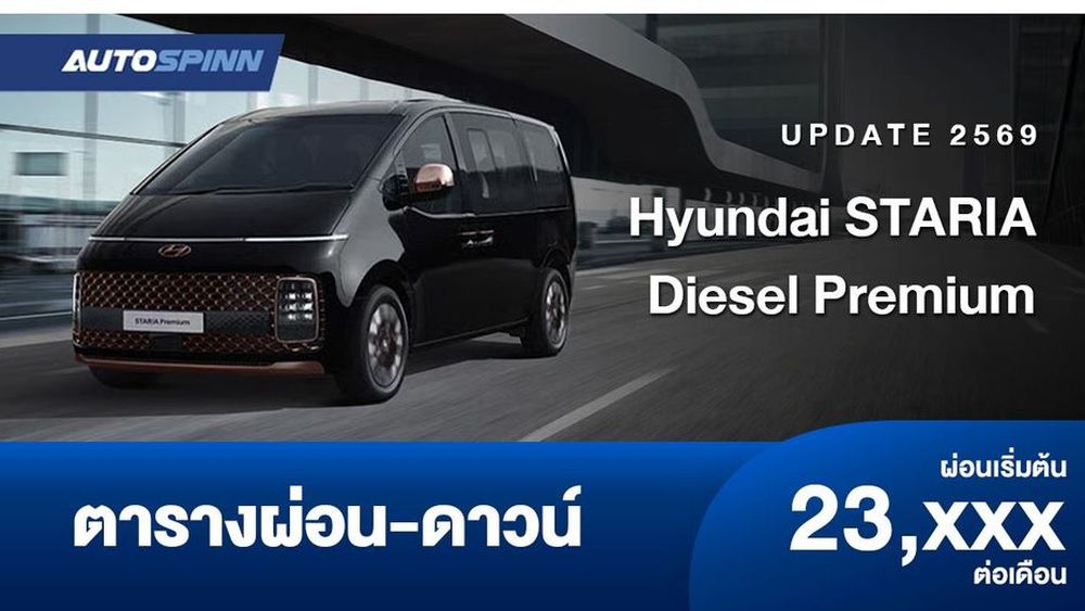 ตารางผ่อน Hyundai STARIA Diesel รุ่นย่อย Premium นำเข้าจากมาเลเซีย 