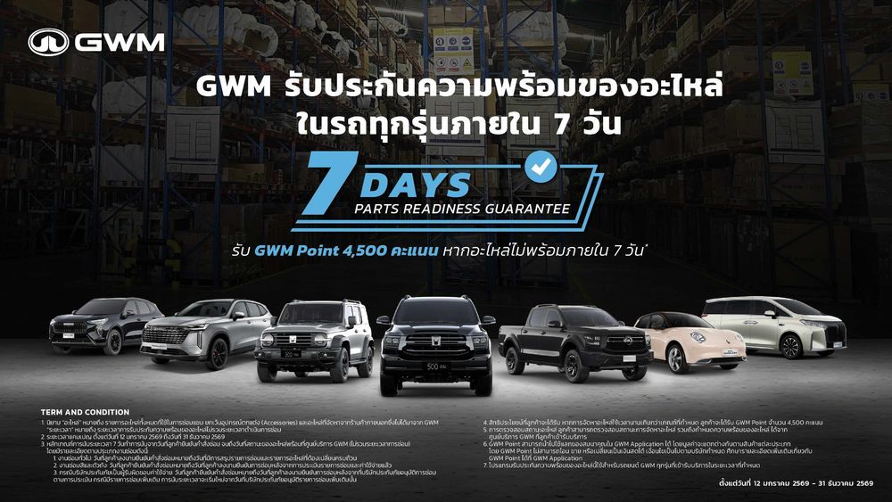 GWM รับประกันความพร้อมของอะไหล่ภายใน 7 วัน สร้างความเชื่อมั่น ด้านบริการหลังการขาย