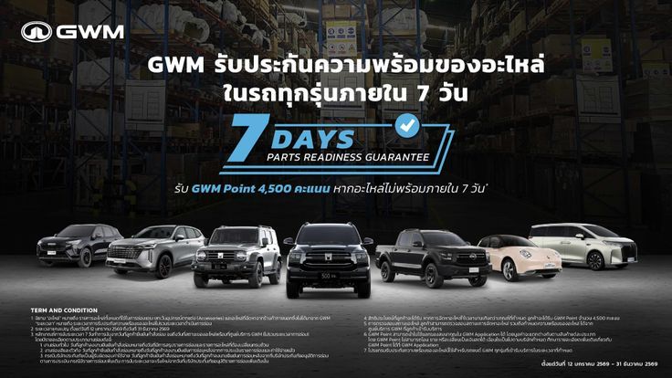 GWM รับประกันความพร้อมของอะไหล่ภายใน 7 วัน สร้างความเชื่อมั่น ด้านบริการหลังการขาย