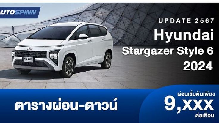 ตารางผ่อน Hyundai Stargazer Style 6 2024 รถมินิเอ็มพีวี