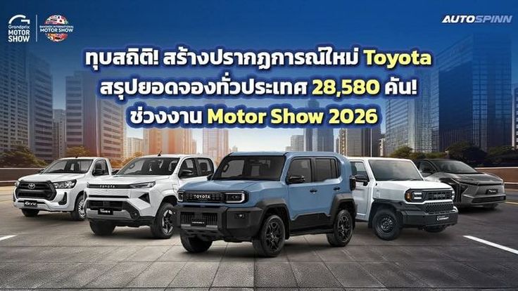 กราฟพุ่งไม่มีแผ่ว! Toyota ประกาศยอดจองถล่มทลายรวมทั่วไทย 28,580 คัน ช่วงงาน Motor Show 2026