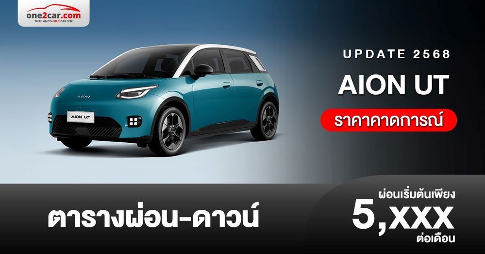 ตารางผ่อน AION UT รถแฮตช์แบ็กไฟฟ้า (ราคาคาดการณ์)