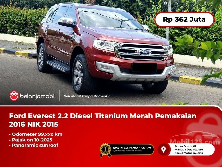 Jual Mobil Ford Everest 2015 Titanium 2.2 di DKI Jakarta Automatic SUV Merah Rp 362.000.000